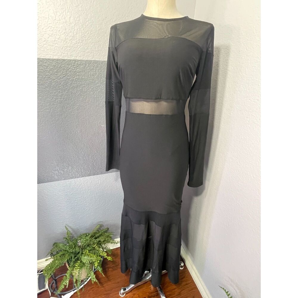 NWT VICI Nayla Mesh Panel Fishtail Black Maxi Dress Medium Bodycon Mermaid Party